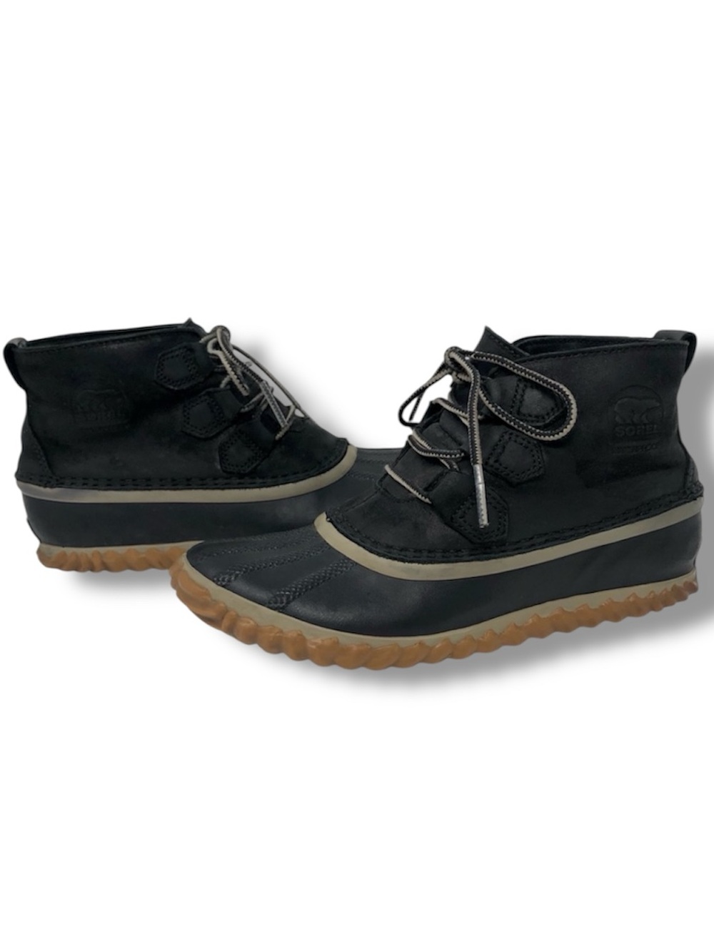 Sorel Womens Out N About NL2133-012 Black Waterproof Lace Up Duck Boots